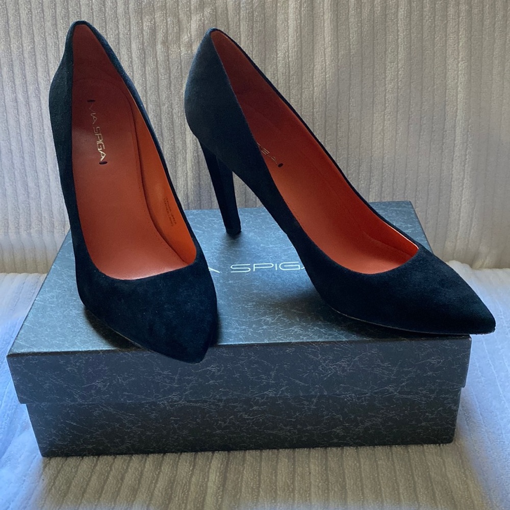 Via Spiga black suede heels